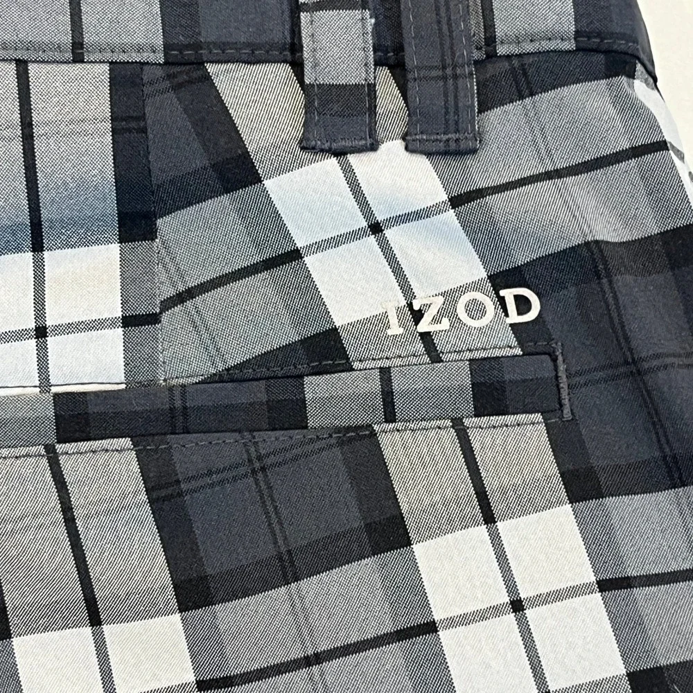 IZOD Golf Pants Mens 34x32 Black Gray Plaid Flat Front Preppy‎ Classic Bold